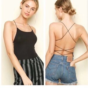John Galt Brandy Melville Black Strappy Bodysuit